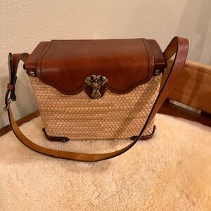 John Romaine Vintage Leather And Straw Shoulder Bag - boxy style